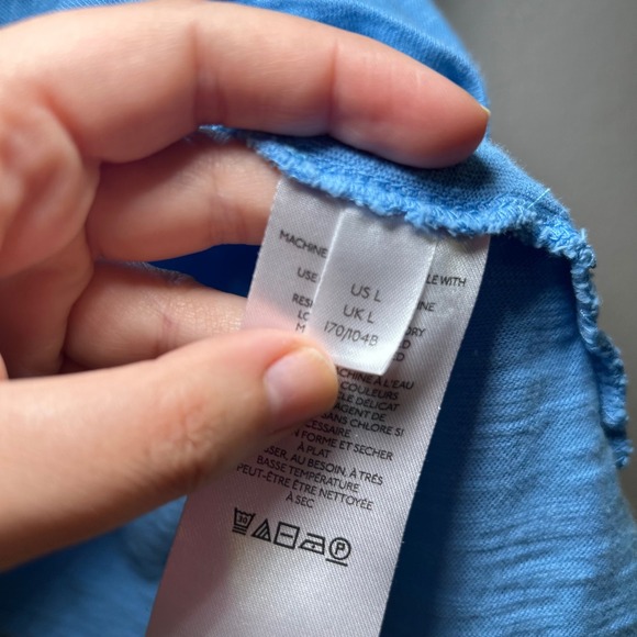 Pilcro Anthropologie Blue V Neck Ruffle Sleeve Cotton T Shirt Top Women's Size L - Picture 4 of 7